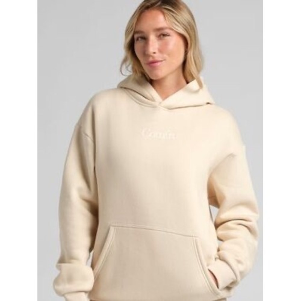 Comfrt Hoodie Unisex Large Cream Sand Excellent Oversized Fleece Pullover